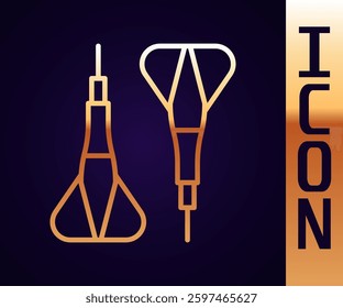 Gold line Dart arrow icon isolated on black background.  Vector Illustration