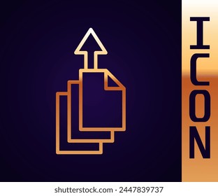 Gold line Data export icon isolated on black background.  Vector