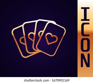 Gold line Deck of playing cards icon isolated on black background. Casino gambling.  Vector Illustration