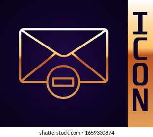 Goldlinie Briefumschlag löschen Symbol einzeln auf schwarzem Hintergrund. Löschen oder Fehlermeldung. Melden Sie sich an. Abgelehnte Post. Vektorillustration-Illustration