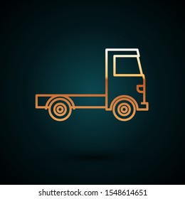 Gold line Delivery cargo truck vehicle icon isolated on dark blue background.  Vector Illustration