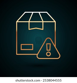 Gold line Delivery security with shield icon isolated on dark blue background. Delivery insurance. Insured cardboard boxes beyond the shield.  Vector