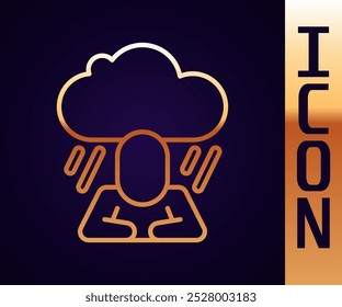 Gold line Depression and frustration icon isolated on black background. Man in depressive state of mind. Mental health problems.  Vector