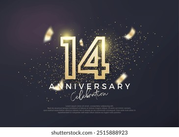 Gold line design for 14th anniversary celebration. Premium vector for poster, banner, celebration greeting.