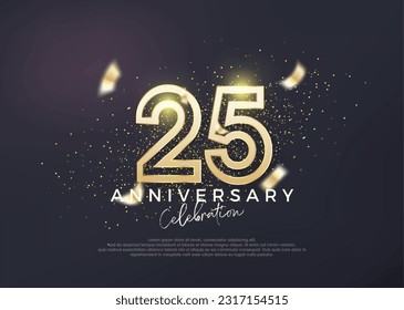 Diseño de la línea de oro para la celebración del 25 aniversario. Vector premium para afiches, banner, saludo de celebración.