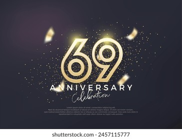 Gold line design for 69th anniversary celebration. Premium vector for poster, banner, celebration greeting.