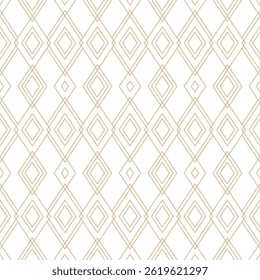 Gold line diamond seamless vector pattern. Linear argyle plaid pattern. Luxurious geometric background. Golden linear rhombuses on white background art deco design.