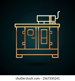 Gold line Diesel power generator icon isolated on dark blue background. Industrial and home immovable power generator.  Vector Illustration