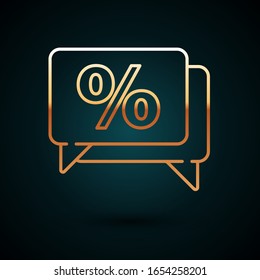Gold line Discount percent tag icon isolated on dark blue background. Shopping tag sign. Special offer sign. Discount coupons symbol.  Vector Illustration