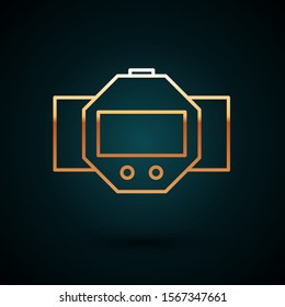 Gold line Diving watch icon isolated on dark blue background. Diving underwater equipment.  Vector Illustration
