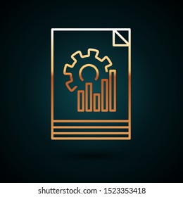 Gold line Document with graph chart icon isolated on dark blue background. Report text file icon. Accounting sign. Audit, analysis, planning.  Vector Illustration