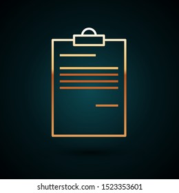 Gold line Document icon isolated on dark blue background. File icon. Checklist icon. Business concept.   Vector Illustration
