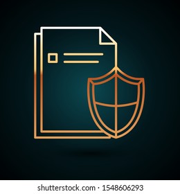 Gold line Document protection concept icon isolated on dark blue background. Confidential information and privacy idea, secure, guard, shield.  Vector Illustration