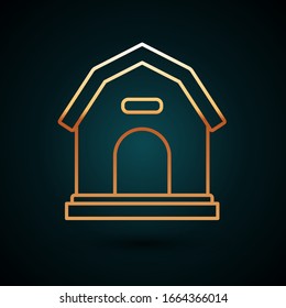Gold line Dog house icon isolated on dark blue background. Dog kennel.  Vector Illustration