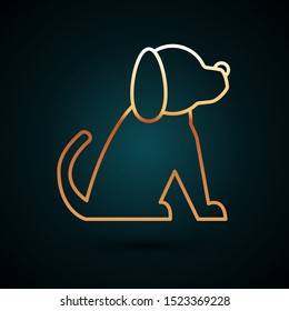 Gold line Dog icon isolated on dark blue background.  Vector Illustration