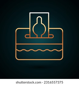 Goldlinie Spenden oder bezahlen Sie Ihren Zakat als muslime obligatorische Ikone einzeln auf dunkelblauem Hintergrund. Muslimische Wohltätigkeitsorganisation oder Almen in ramadan kareem vor eid al-fir.  Vektorgrafik