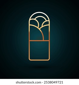 Gold line Doner kebab icon isolated on dark blue background. Shawarma sign. Street fast food menu.  Vector