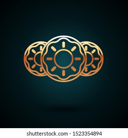 Gold line Donut with sweet glaze icon isolated on dark blue background.  Vector Illustration