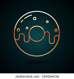 Gold line Donut with sweet glaze icon isolated on dark blue background.  Vector Illustration