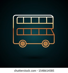 Gold line Double decker bus icon isolated on dark blue background. London classic passenger bus. Public transportation symbol.  Vector Illustration