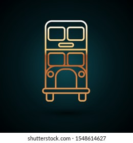 Gold line Double decker bus icon isolated on dark blue background. London classic passenger bus. Public transportation symbol.  Vector Illustration