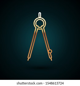 Gold line Drawing compass icon isolated on dark blue background. Compasses sign. Drawing and educational tools. Geometric instrument.  Vector Illustration