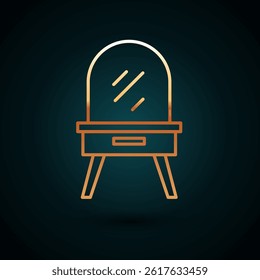 Gold line Dressing table icon isolated on dark blue background.  Vector