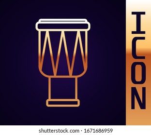 Goldline-Trommelsymbol einzeln auf schwarzem Hintergrund. Musikzeichen. Symbol für Musikinstrumente. Vektorillustration-Illustration