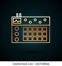 Gold line Drum machine icon isolated on dark blue background. Musical equipment.  Vector Illustration