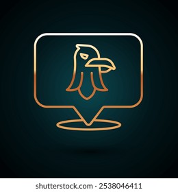 Icono de águila de línea dorada aislado sobre fondo azul oscuro. Símbolo presidencial estadounidense.  Vector