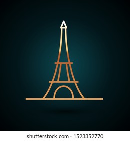 Gold line Eiffel tower icon isolated on dark blue background. France Paris landmark symbol.  Vector Illustration