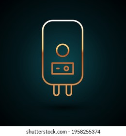 Gold line Electric boiler for heating water icon isolated on dark blue background.  Vector