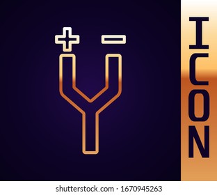 Gold line Electric cable icon isolated on black background.  Vector Illustration