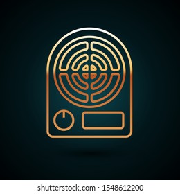 Gold line Electric heater icon isolated on dark blue background. Infrared floor heater with remote control. House climate control.  Vector Illustration