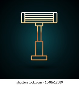 Gold line Electric heater icon isolated on dark blue background. Infrared floor heater with remote control. House climate control.  Vector Illustration