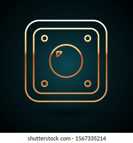 Gold line Electric light switch icon isolated on dark blue background. On and Off icon. Dimmer light switch sign. Concept of energy saving.  Vector Illustration