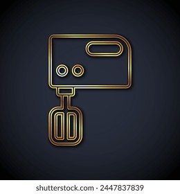 Gold line Electric mixer icon isolated on black background. Kitchen blender.  Vector