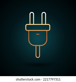 Línea dorada Icono de enchufe eléctrico aislado en fondo azul oscuro. Concepto de conexión y desconexión de la electricidad.  Vector