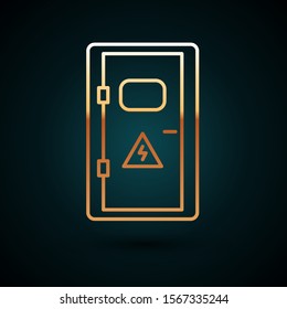 Gold line Electrical cabinet icon isolated on dark blue background.  Vector Illustration
