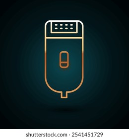 Gold line Electrical hair clipper or shaver icon isolated on dark blue background. Barbershop symbol.  Vector Illustration