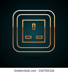 Gold line Electrical outlet icon isolated on dark blue background. Power socket. Rosette symbol.  Vector Illustration