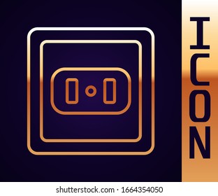 Gold line Electrical outlet icon isolated on black background. Power socket. Rosette symbol.  Vector Illustration