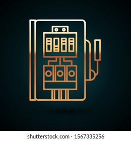Gold line Electrical panel icon isolated on dark blue background.  Vector Illustration