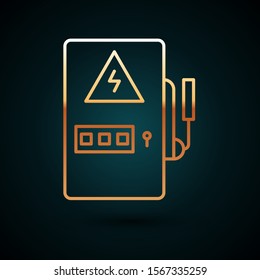 Gold line Electrical panel icon isolated on dark blue background.  Vector Illustration