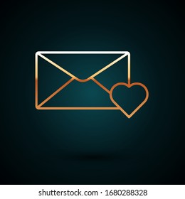 Gold line Envelope with 8 March icon isolated on dark blue background. Message love. Letter love and romance. International Happy Women Day.  Vector Illustration