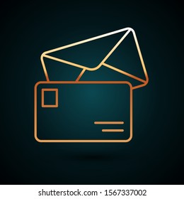 Gold line Envelope icon isolated on dark blue background. Email message letter symbol.  Vector Illustration
