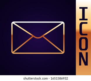 Icono sobre línea dorada aislado en fondo negro. Símbolo de carta de mensaje de correo electrónico.  Ilustración vectorial