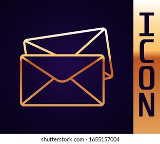Icono sobre línea dorada aislado en fondo negro. Símbolo de carta de mensaje de correo electrónico.  Ilustración vectorial