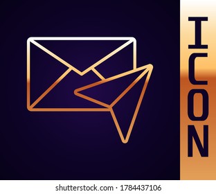 Gold line Envelope icon isolated on black background. Email message letter symbol.  Vector Illustration