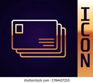 Gold line Envelope icon isolated on black background. Email message letter symbol.  Vector Illustration